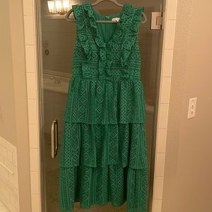 Endless Rose Green Eyelet Midi Dress